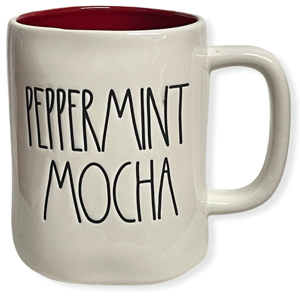 Rae Dunn PEPPERMINT MOCHA Red Interior Christmas Holiday Coffee Tea Mug