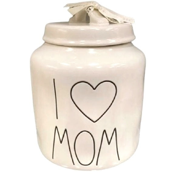 Rae Dunn I LOVE MOM White Ceramic Canister LL