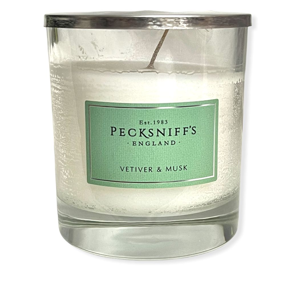 Pecksniff's Vetiver & Musk Candle 5.29 Oz. In Glass With Lid From England
