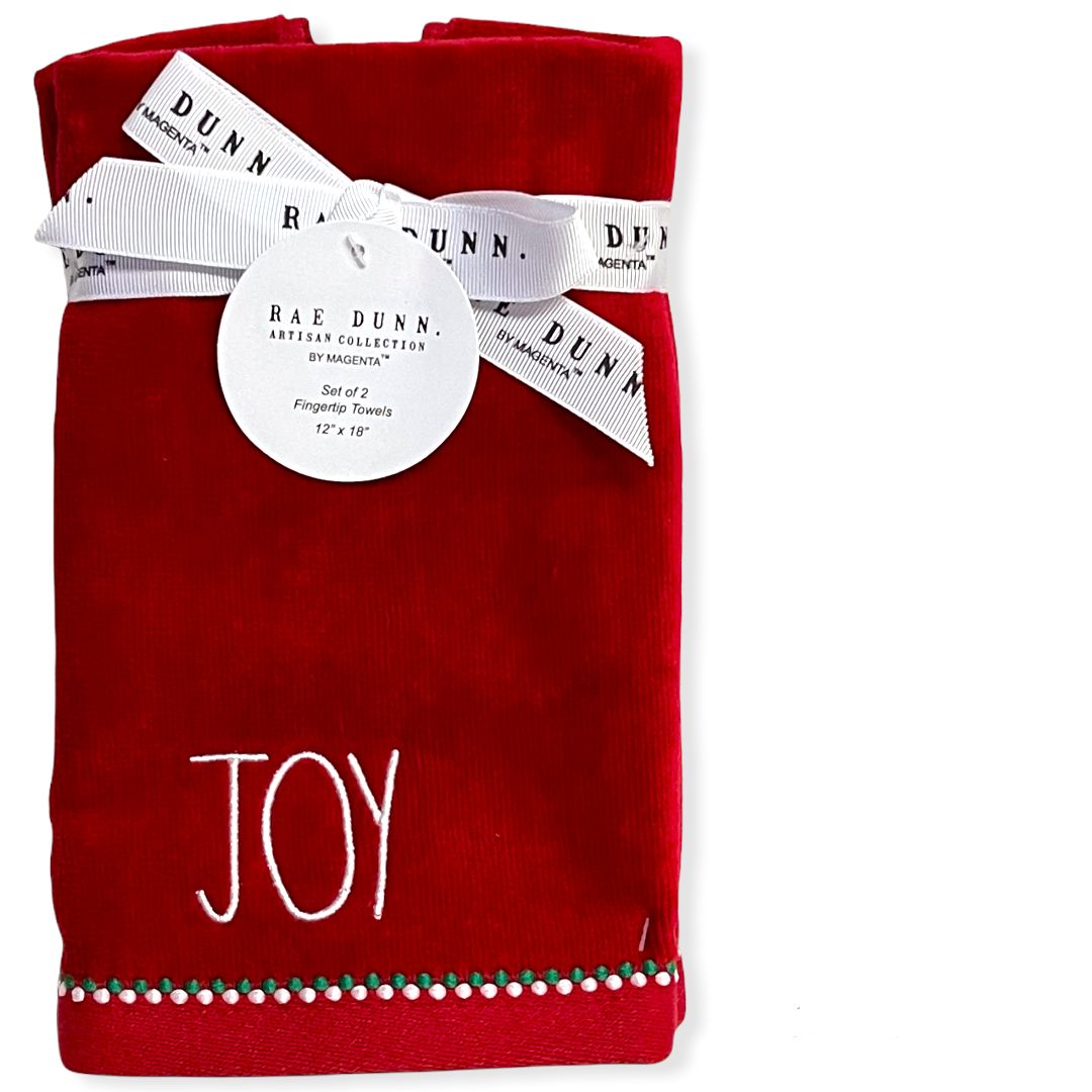 Rae Dunn Fingertip Towels Set of 2 Red - JOY LL White 12'x 18' Holiday