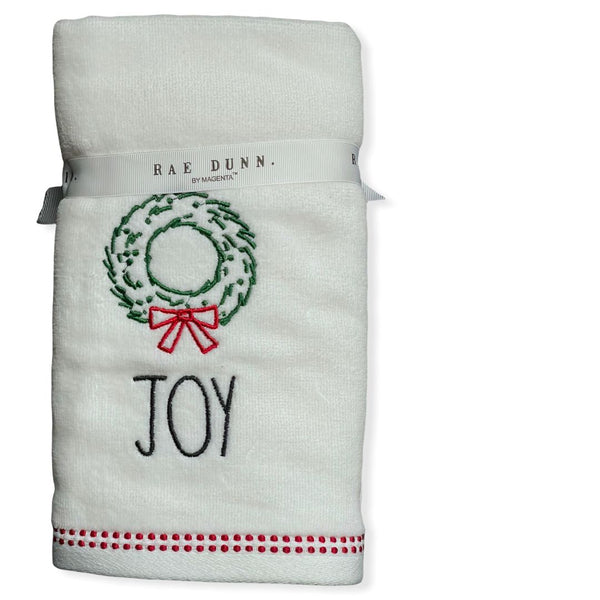 Rae Dunn Hand Towels White Set of 2 - JOY LL Black 16'x 30' Christmas Holiday