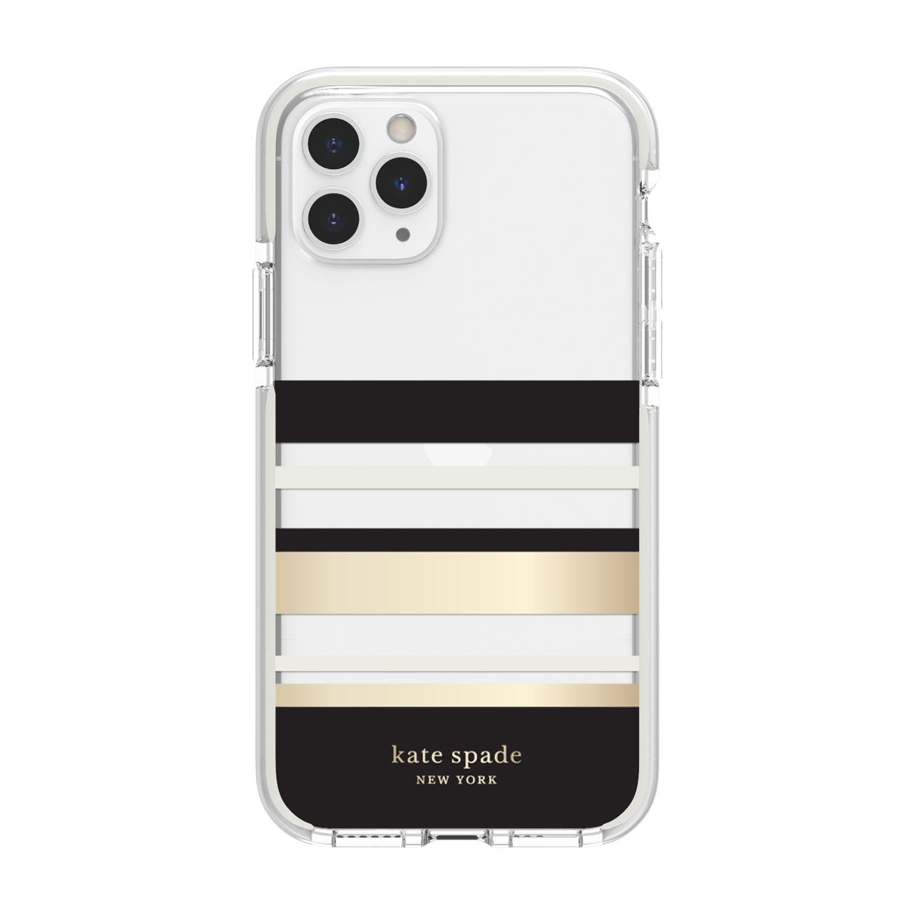 kate spade Hardshell Case for iPhone 11 Pro, Park Stripe Gold Foil/Black/Cream/Cream Bumper/Clear