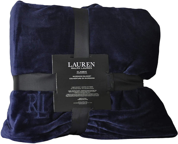 Lauren Ralph Lauren Classic Micromink Plush Full/Queen 90" X 90" Blanket Navy