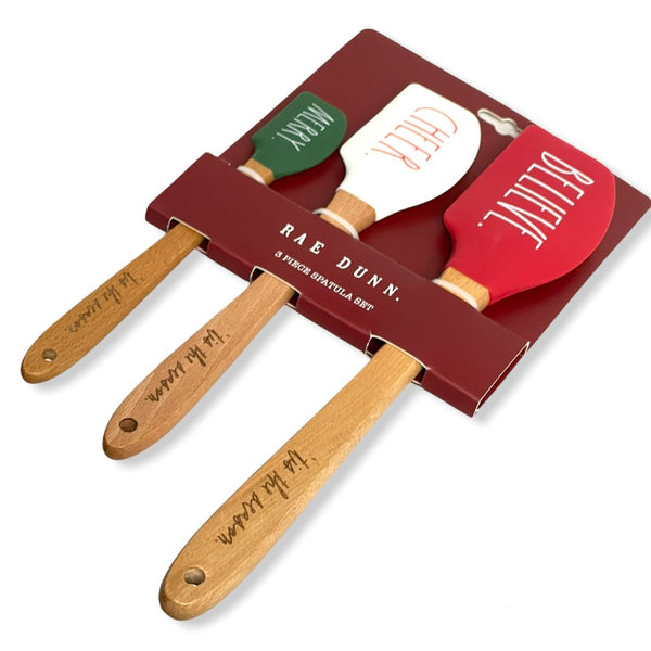 Rae Dunn Silicone Spatula 3 Pc. Spatula Set  LL Letter with Hard Wood Handles