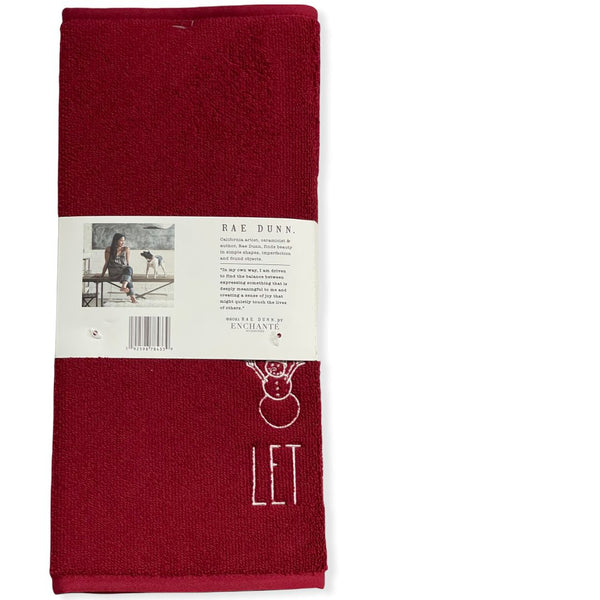 Rae Dunn Red LET IT SNOW Embroidered Dry Mats 16" x 20" - Set of 2