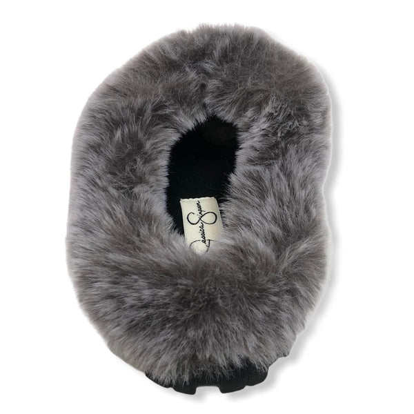 Jessica Simpson Women's Comfy Faux Fur House Slipper Scuff Memory Foam Slip on Anti-skid Sole, L 8-9