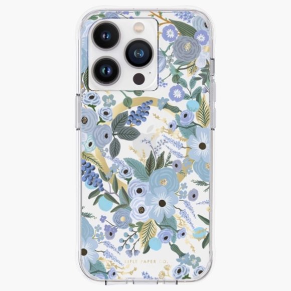 Rifle Paper Co Clear Garden Party Blue iPhone Case 14 PRO MAX MAGSAFE